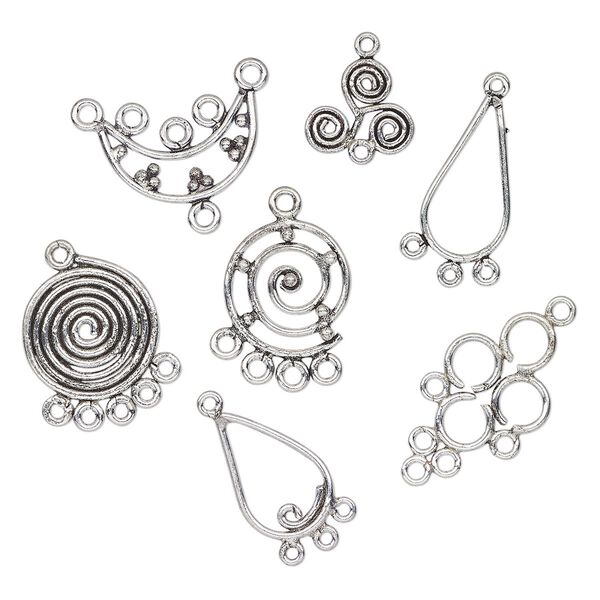 Drop and link mix, antique silver plate copper, 18x13mm-25x21mm mixed shape. Sold per 1-troy ounce pkg, approximately 25-30 pieces. image number 0