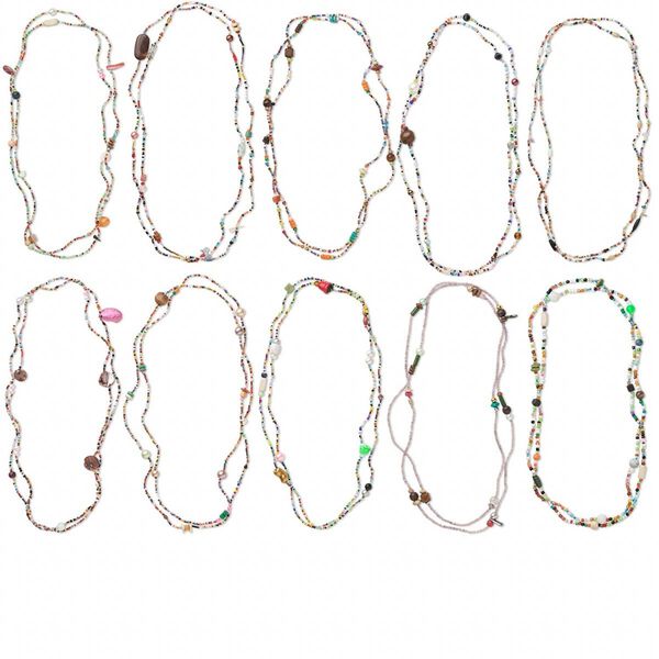 Necklace mix, seed bead / acrylic / wood / shell, multicolored, 3-15mm mixed shapes, 35-45 inch continuous loop. Sold per pkg of 10. image number 0