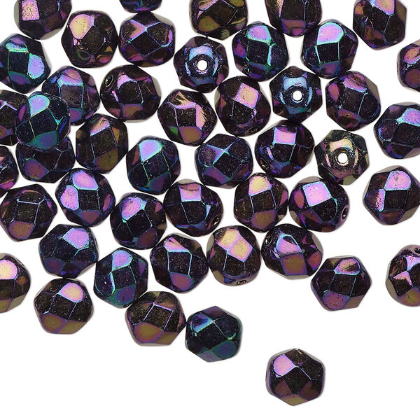 Bead 1pkg1 Czech fire-polished glass, 6mm faceted round, 1 mass opaque iris purple image number 0
