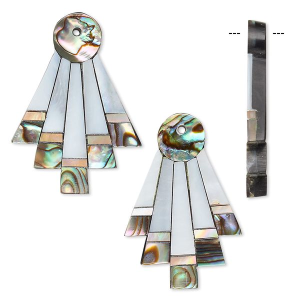 Drop, multi-shell and resin (assembled), black, 28x22mm single-sided abstract triangle. Sold per pkg of 2. image number 0