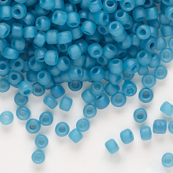 Seed bead, Dyna-Mites™, glass, translucent matte inside color turquoise blue, #6 round, Sold per 1/2 kilogram pkg. image number 0
