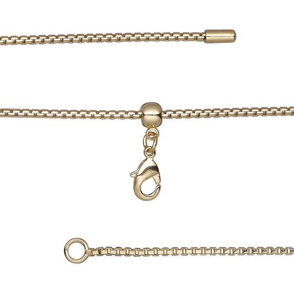 Chain, silicone and gold-finished brass, 1.2mm box, adjustable from 16 to 23-1/2 inches with lobster claw clasp and adjustable slider bead. Sold individually. image number 0