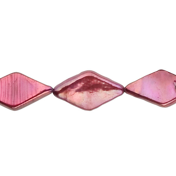 Pearl, cultured freshwater (dyed), purple, 15x10mm flat diamond, C- grade, Mohs hardness 2-1/2 to 4. Sold per 16-inch strand. image number 0