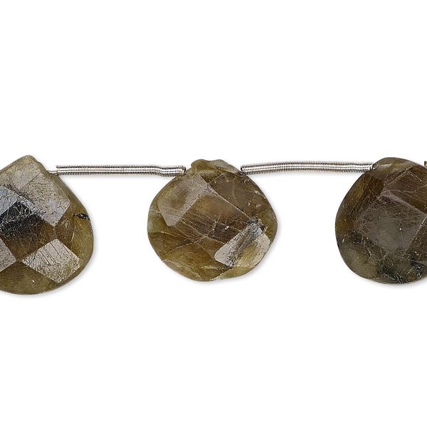 Labradorite 1pkg10, hand-cut top-drilled faceted puffed teardrop bead natural 14x13mm-15x15mm image number 0