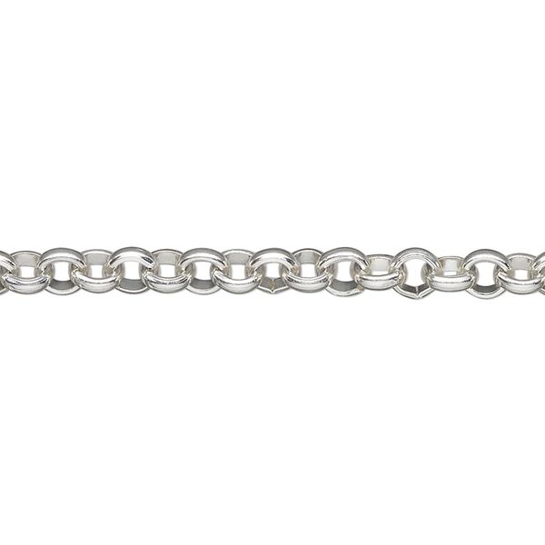 Chain, silver-finished steel, 4.5mm rolo. Sold per pkg of 1 meter. image number 0
