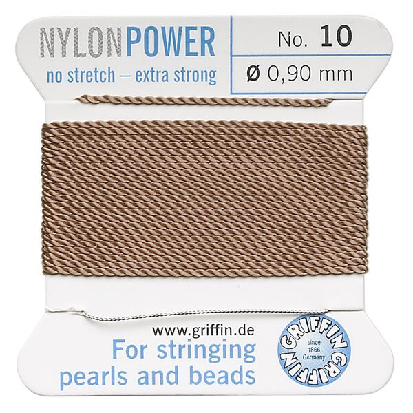 Thread, Griffin, nylon, beige, size #10. Sold per 2-meter card (approximately 78 inches). image number 0