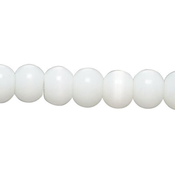 Bead, cat's eye glass (fiber optic glass), white, 9x7mm-10x8mm rondelle. Sold per 14-inch strand, approximately 50 beads. image number 0