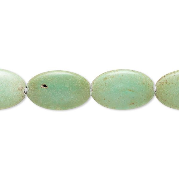 Bead, magnesite (dyed / stabilized), green, 16x10mm flat oval, B- grade, Mohs hardness 3-1/2 to 4. Sold per 15-inch strand. image number 0