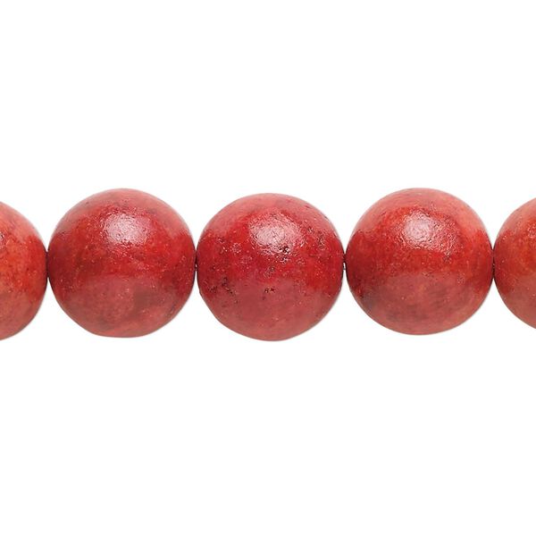 Bead, sponge coral (dyed), red, 11-12mm round, D grade, Mohs hardness 3-1/2 to 4. Sold per 15" to 16" strand. image number 0