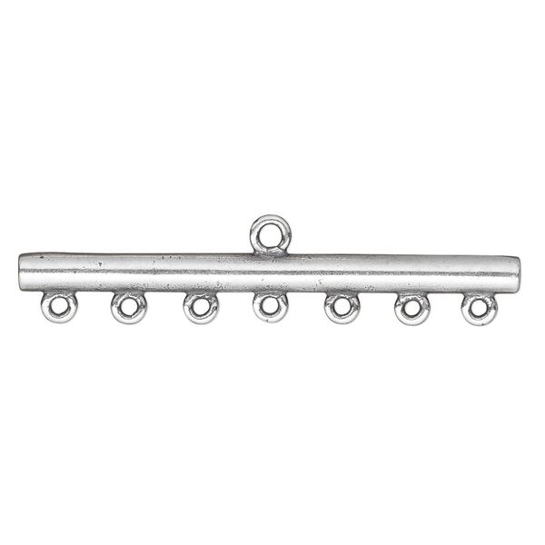 End bar, JBB Findings, antique silver-plated brass, 44x3.5mm single-sided bar with 7 bottom loops. Sold per pkg of 2. image number 0