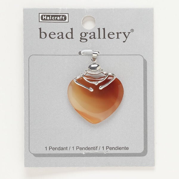 Pendant, silver-finished "pewter" (zinc-based alloy) and red agate (dyed), 31x26mm heart. Sold individually. image number 0