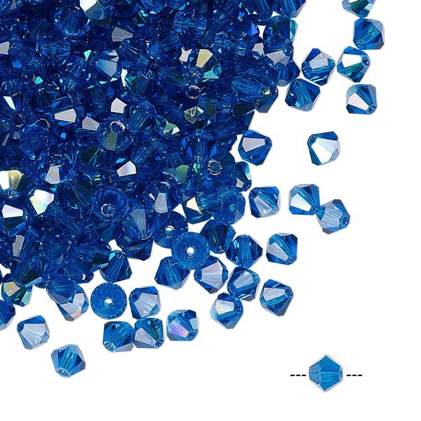 Bead 48pk Capri blue AB, Preciosa Czech crystal 4mm bicone image number 0
