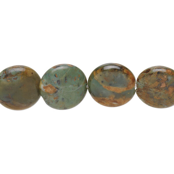 Green "opal" 1pkg1, flat round bead natural 15.5-16 inch 12mm image number 0