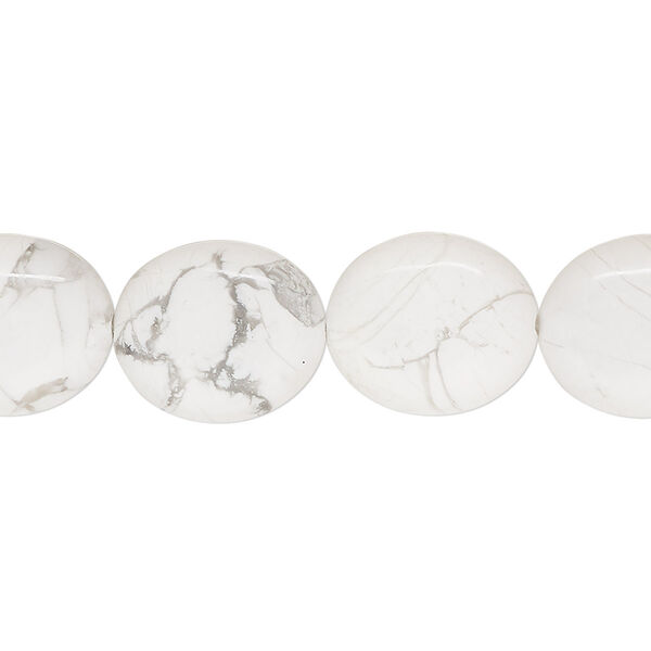 Bead, white howlite (natural), 14x12mm flat oval, B grade, Mohs hardness 3 to 3-1/2. Sold per 15-1/2" to 16" strand. image number 0