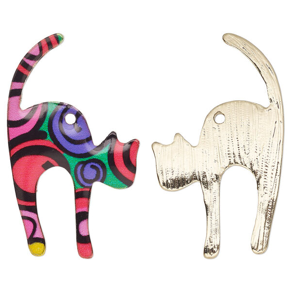 Focal, resin and gold-finished "pewter" (zinc-based alloy), rainbow, 30.5x18mm single-sided cat. Sold individually. image number 0