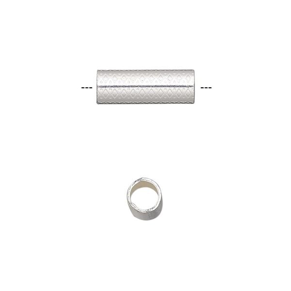 Bead, silver-finished steel, 15x5mm round tube with diamond design. Sold per pkg of 10. image number 0