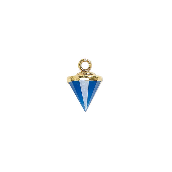 Chalcedony / sterling silver 1pkg1, hand-cut electroplated gold-finish faceted cone drop 9x8mm-11x8mm image number 0