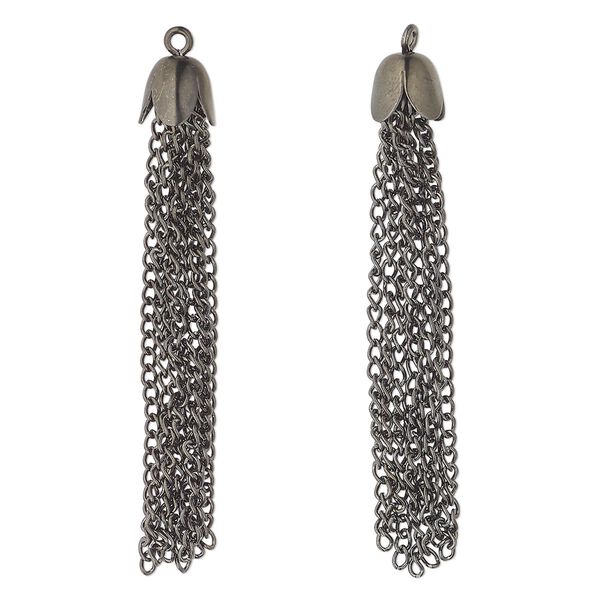 Tassel, gunmetal finish "pewter" (zinc-based alloy) and steel, 2-inch tassel. Sold per pkg of 12. image number 0