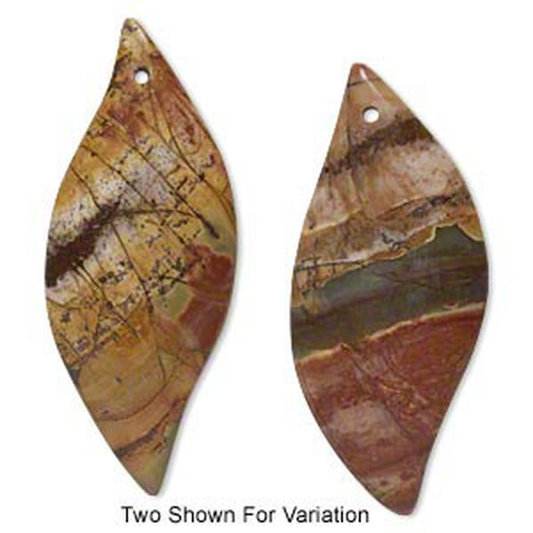 Red creek jasper 1pkg1, top-drilled flat back marquise focal 58x24mm image number 0