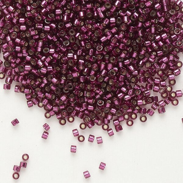 Seed bead, Delica®, glass, pkg/7.5g, #11 round, transparent outside dyed silver-lined raspberry (DB-1342). image number 0