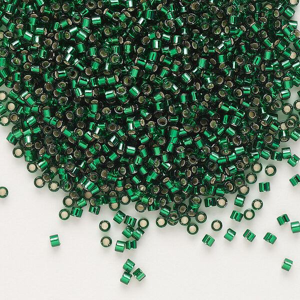 Seed bead, Delica®, glass, pkg/250g, #11 round, transparent silver-lined emerald (DB-0148). image number 0