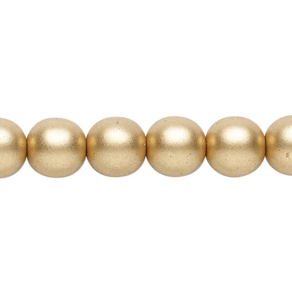 Bead, Czech glass druk, opaque satin gold, 10mm round. Sold per 15-1/2" to 16" strand. image number 0