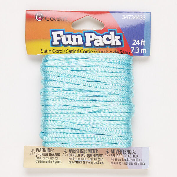 Cord, satin, blue, 2mm round. Sold per 24-foot pkg. image number 0