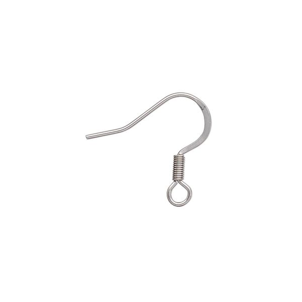 Ear wire fishhook 1pkg20, 16.5mm flat / 3.5mm coil / open loop, 22 gauge stainless steel 10 pair image number 0