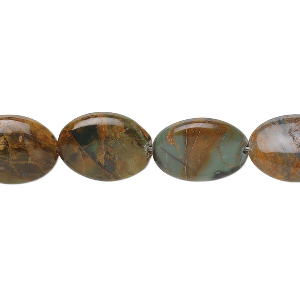 Green "opal" 1pkg1, flat oval bead natural 15.5-16 inch 14x10mm image number 0