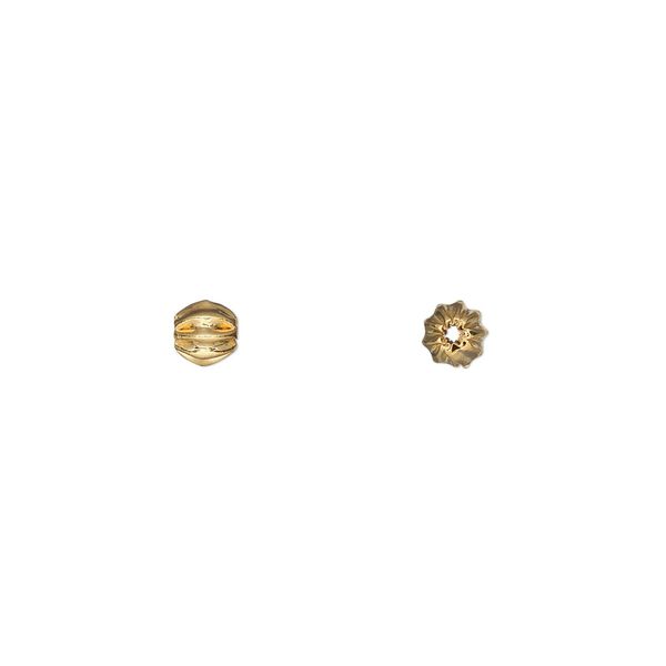 Bead, gold-plated brass, 4mm corrugated round. Sold per pkg of 50. image number 0