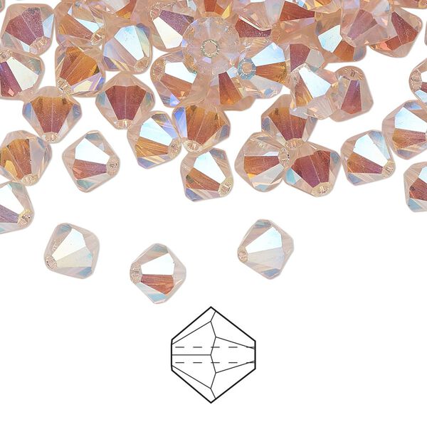 Bead 288pk light rose AB 2X, Preciosa Czech crystal 6mm bicone image number 0