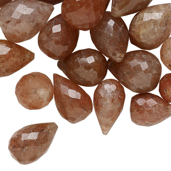 Strawberry quartz 1pkg1, hand-cut top-drilled faceted teardrop bead natural 2 oz mix 11x6mm-18x12mm image number 0