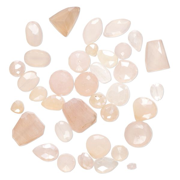 Pink chalcedony 1pkg1, hand-cut top-drilled / center-drilled faceted mixed shapes bead 1 oz mix 5x3mm-15x15mm image number 0