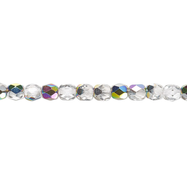 Bead, Czech fire-polished glass, clear vitrail, 4mm faceted round. Sold per 15-1/2" to 16" strand. image number 0