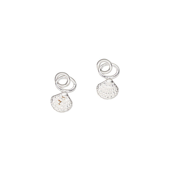 Charm, sterling silver, 6x5mm single-sided clamshell with 4mm closed round loop. Sold per pkg of 2. image number 0
