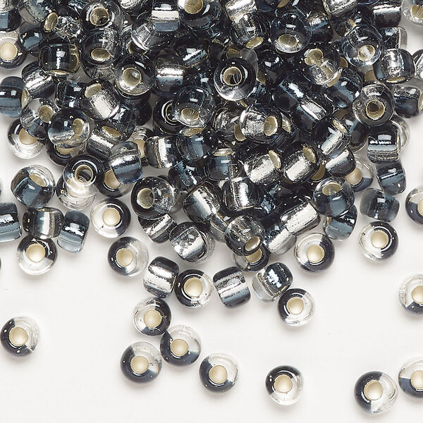 Seed bead, Miyuki, glass, pkg/250g, 4mm irregular round, transparent silver-lined blue-grey/clear, (TB-3935). image number 0