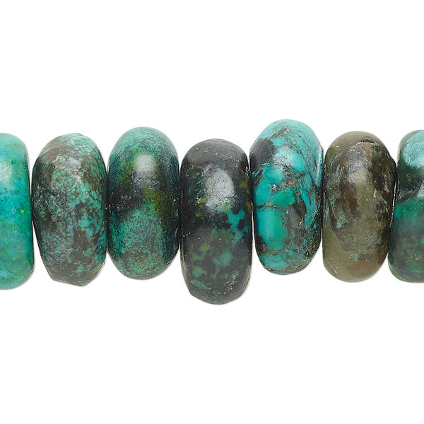 Bead, turquoise (dyed / stabilized), green, 16x4mm-19x12mm rondelle, D- grade, Mohs hardness 5 to 6. Sold per 15" to 16" strand. image number 0
