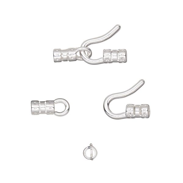 Clasp, hook-and-eye, silver-plated brass, 17.5x9mm with crimp ends. Sold per pkg of 10. image number 0