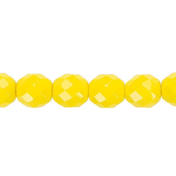 Bead, Czech fire-polished glass, opaque yellow, 10mm faceted round. Sold per 15-1/2" to 16" strand, approximately 40 beads. image number 0