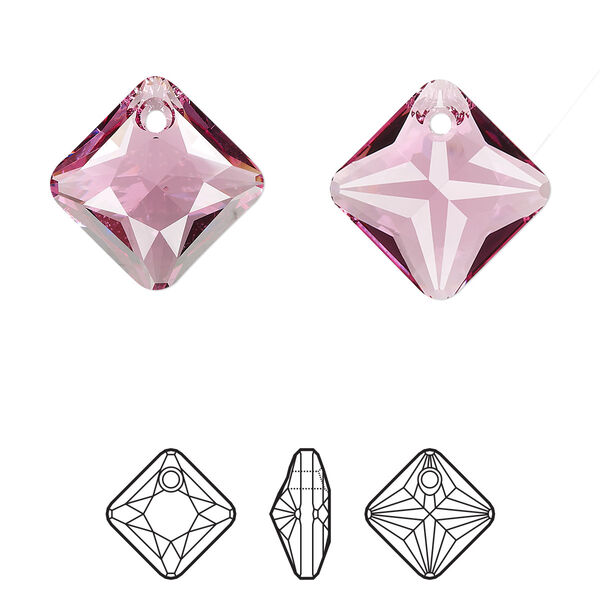 Drop 1pk rose, Crystal Passions® 16mm pendant princess cut 6431 image number 0