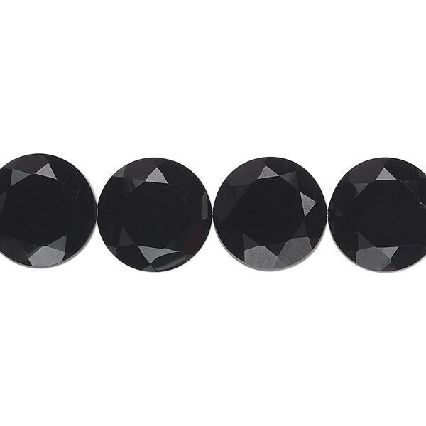 Black onyx 1pkg10, hand-cut faceted flat round bead 12mm image number 0