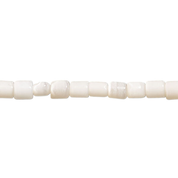 Bead, cat's eye glass (fiber optic glass), light peach, 5x4mm-6x5mm round tube. Sold per 15-inch strand. image number 0