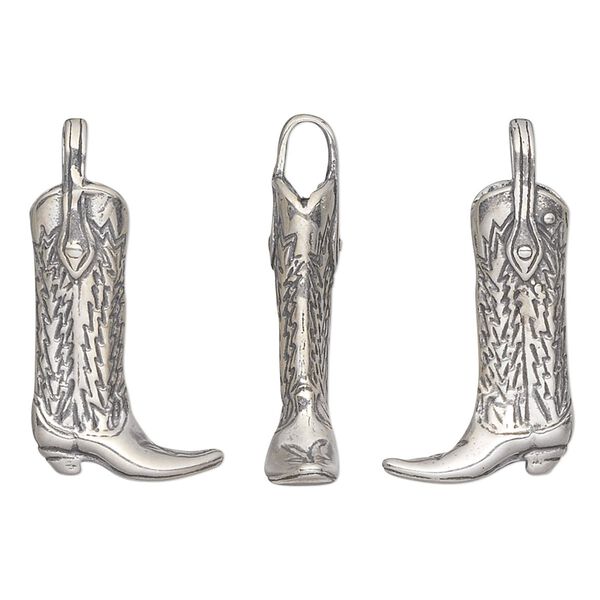 Charm, antiqued sterling silver, 25x13mm double-sided cowboy boot. Sold individually. image number 0