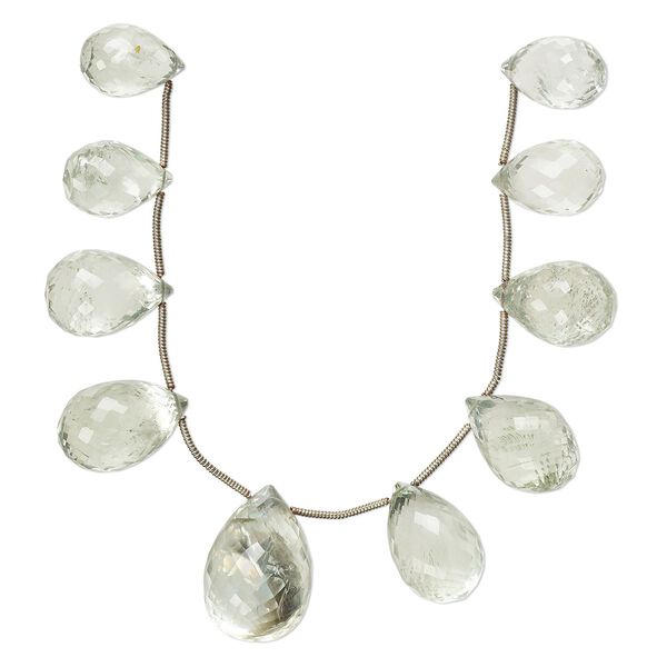 Green quartz 1pkg10, hand-cut top-drilled faceted teardrop bead graduated 15x11mm-26x16mm image number 0