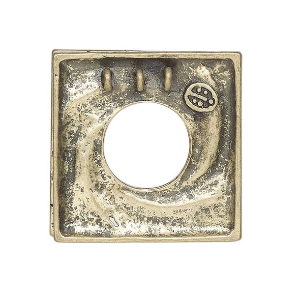 Clasp, 3-strand toggle, antique brass-finished brass, 29mm square with swirl. Sold individually. image number 0