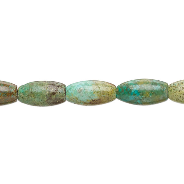 Bead, turquoise (dyed / stabilized), green-brown, 11x6mm-13x6mm oval with 0.8-1.1mm hole, C- grade, Mohs hardness 5 to 6. Sold per 15-inch strand. image number 0