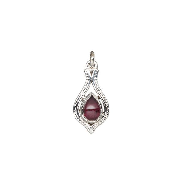 Garnet / sterling silver 1pkg1, antiqued open beaded teardrop drop natural 15x9mm image number 0