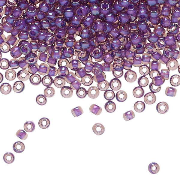 Seed bead, TOHO BEADS®, glass, pkg/50g, #8 round, opaque rainbow purple-lined rosaline (TR-08-928). image number 0