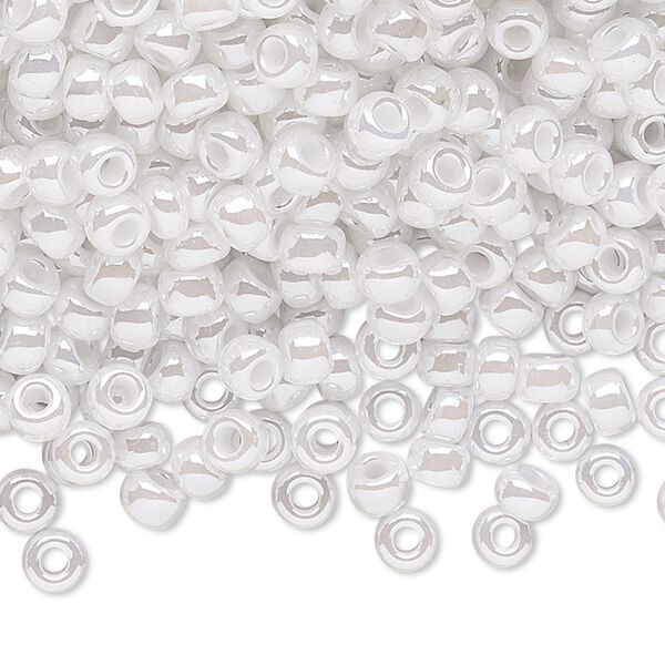 Seed bead, Miyuki, glass, pkg/250g, #6 rocaille, translucent luster white pearl, (RR-528). image number 0
