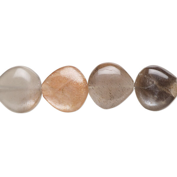 Peach moonstone / grey moonstone 1pkg1, hand-cut puffed teardrop bead natural 7 inch 12x11mm-13x12mm image number 0